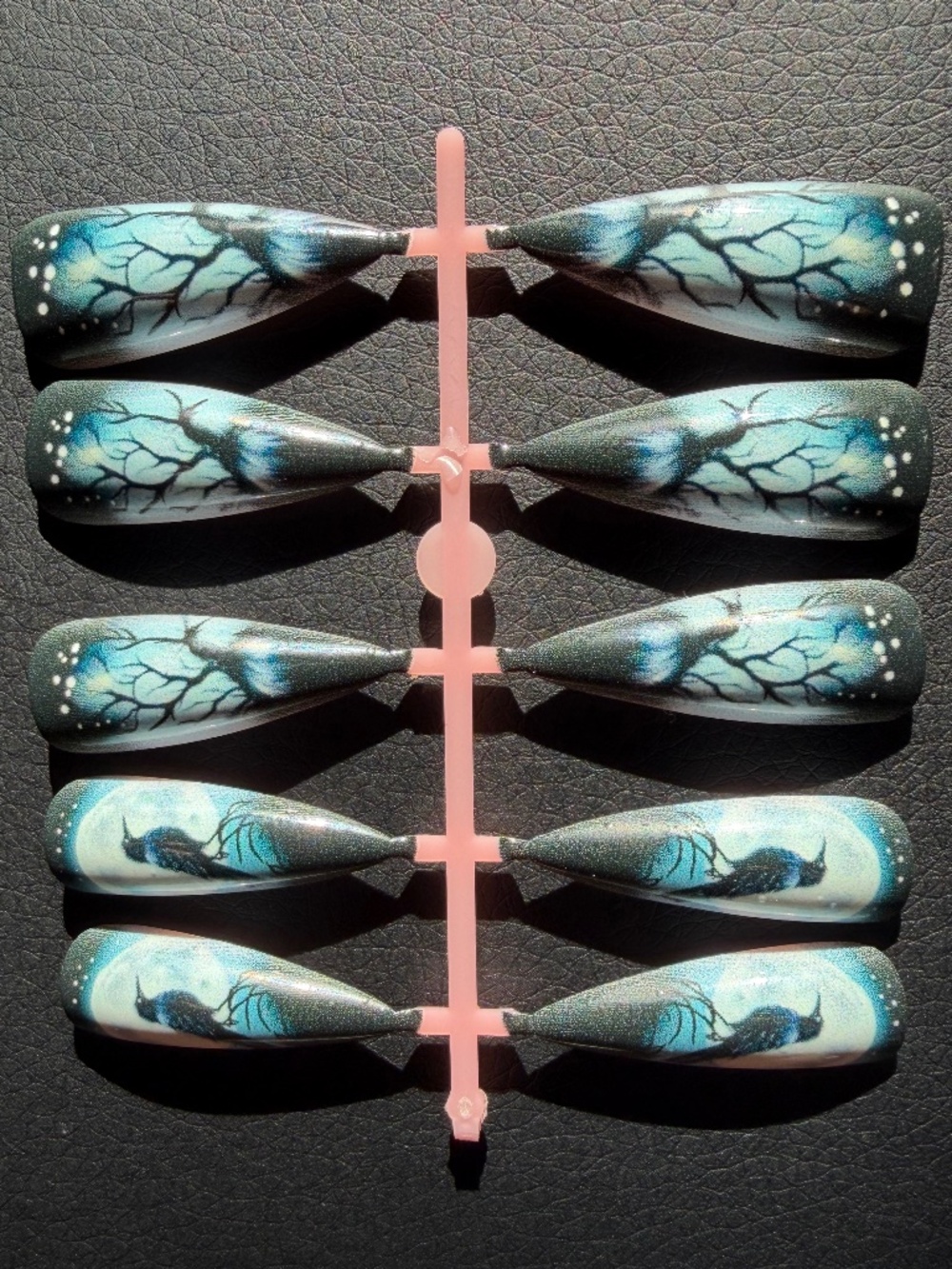 Press on Nails Long Crows in Moonlight, pointed Tips.